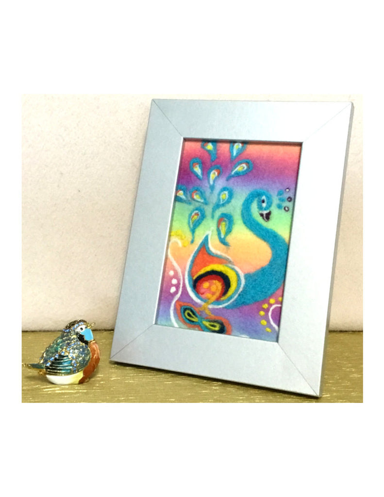 Small Framed, Wool Picture, Peacock Design.