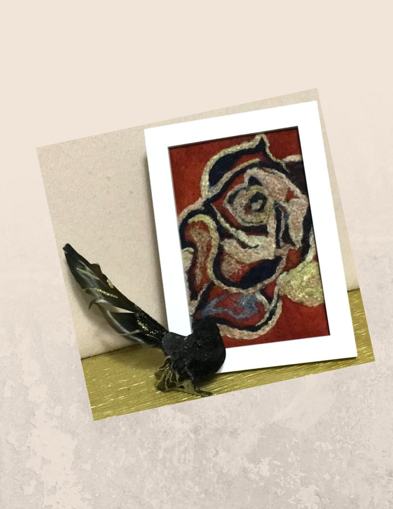 Small Framed,Wool Picture, Indian Rose.