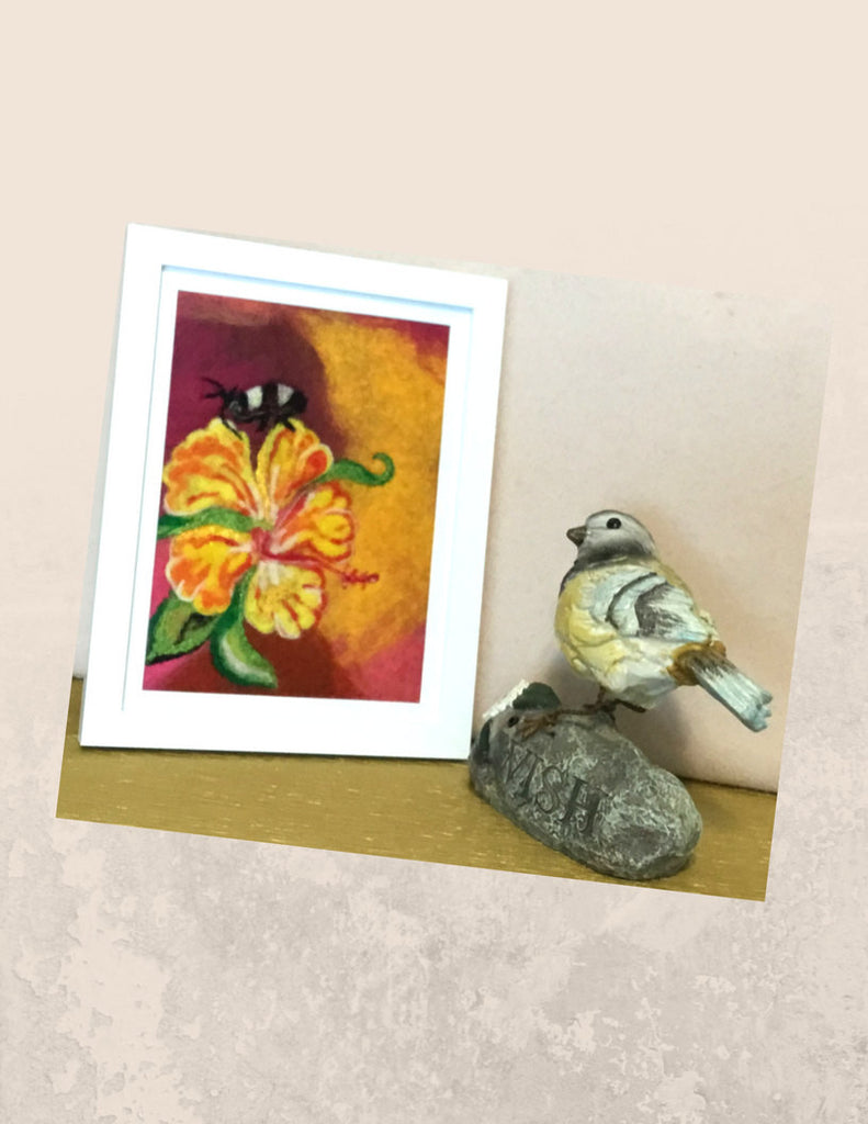 Framed Wool Picture, Hibiscus Design.