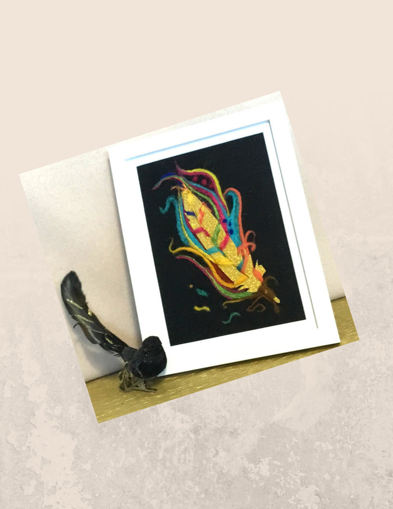 Felted Wool Picture, Glitter Feather!