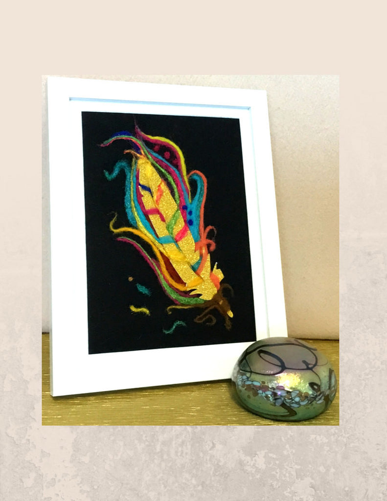 Felted Wool Picture, Glitter Feather!