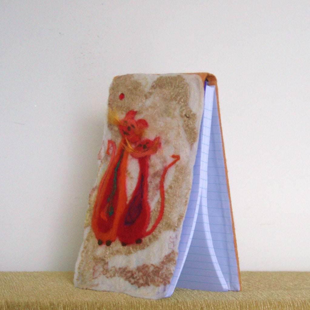 Happy Cats Felt Pad, Wool Spiral Notepad.