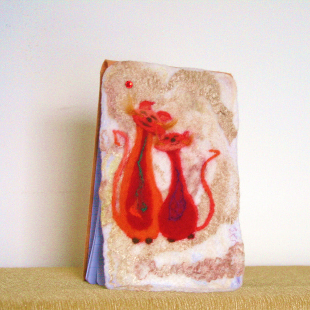 Happy Cats Felt Pad, Wool Spiral Notepad.