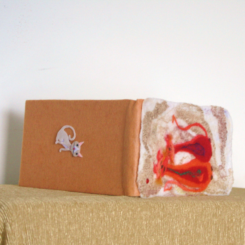 Happy Cats Felt Pad, Wool Spiral Notepad.