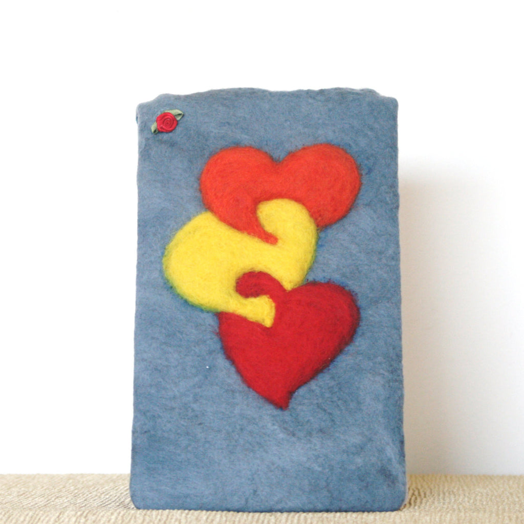 Connected Hearts Wool Pad,Felted Spiral Notepad.