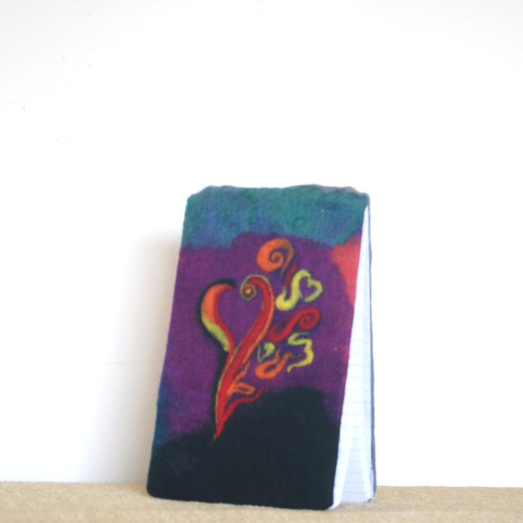 Connected Hearts Wool Pad,Felted Spiral Notepad.