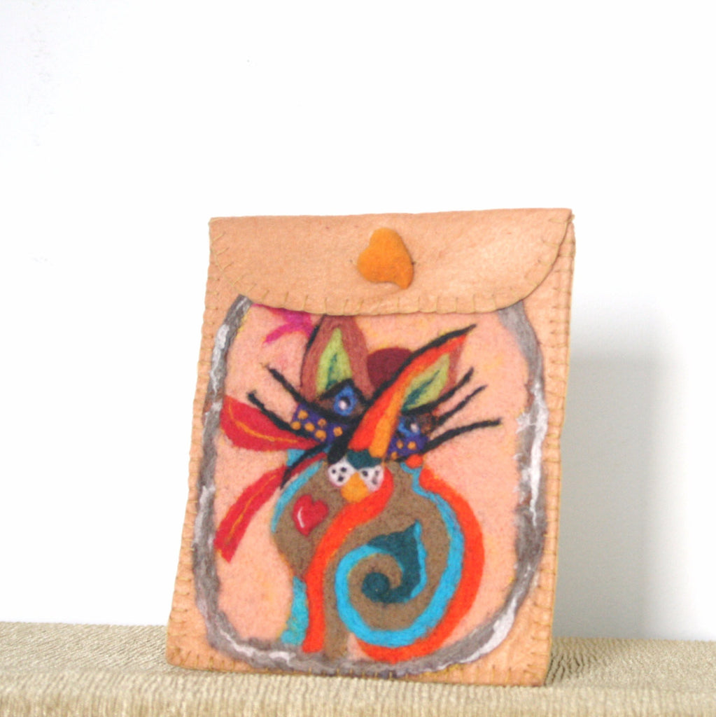 Cat Cameo, Wool Multi-Use Pouch, Passport or Electronic Case.