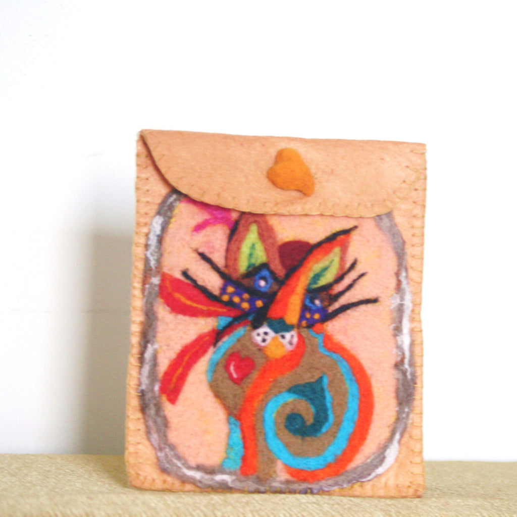 Cat Cameo, Wool Multi-Use Pouch, Passport or Electronic Case.