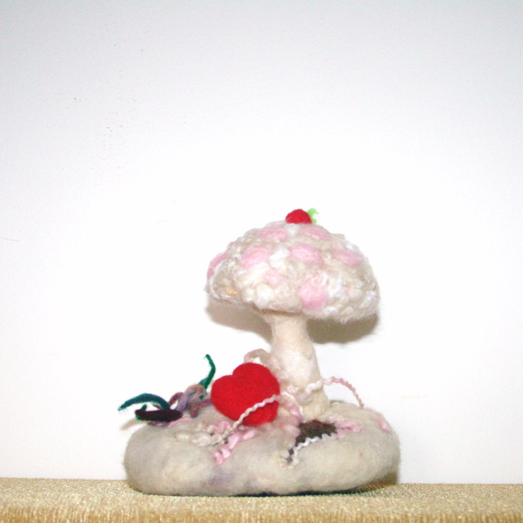Fantasy Wool Mushroom, Ice Cream Sundae, Felt Figurine.