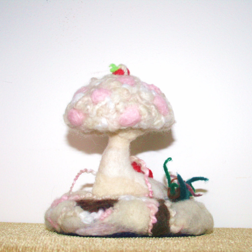 Fantasy Wool Mushroom, Ice Cream Sundae, Felt Figurine.