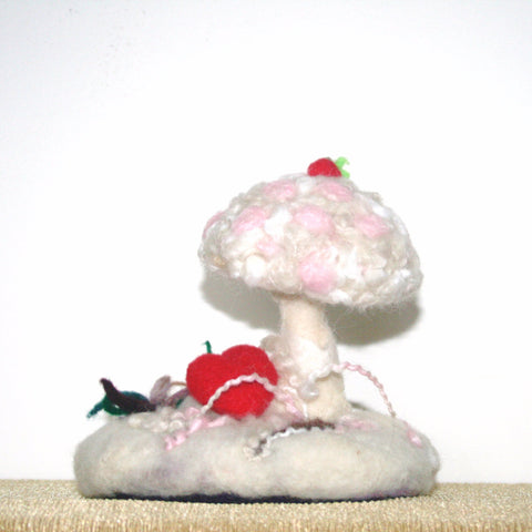 Fantasy Wool Mushroom, Ice Cream Sundae, Felt Figurine.