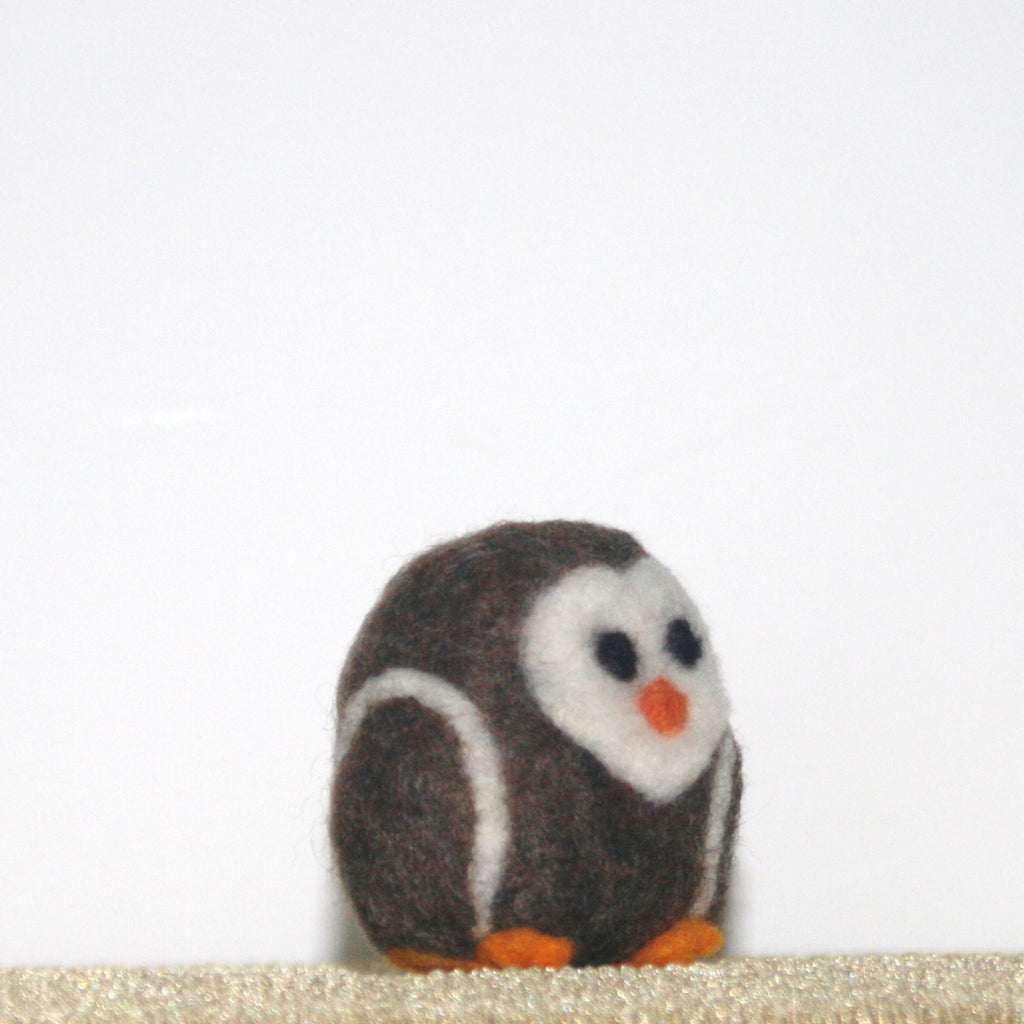 Little Brown Wool Penguin, Needle Felted Wool Figurine.