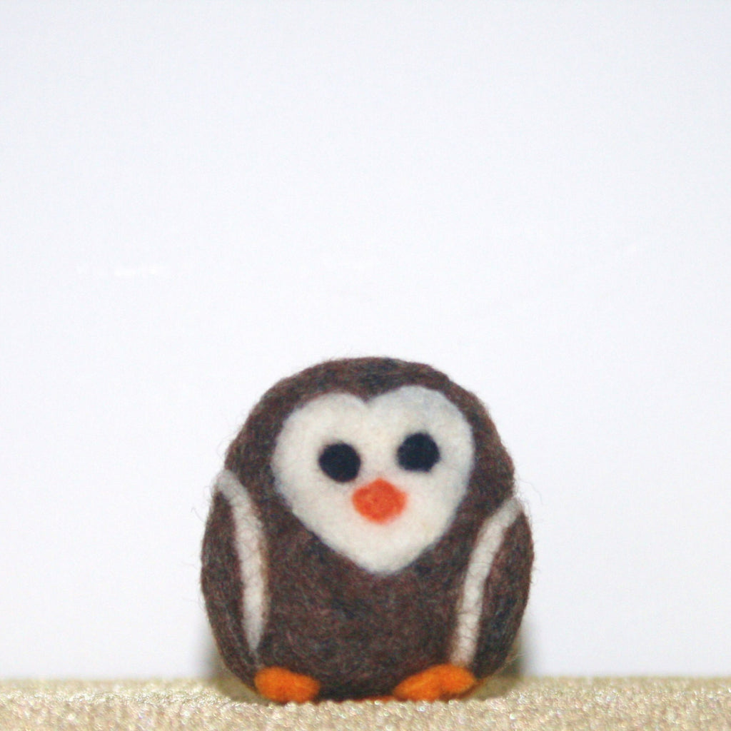 Little Brown Wool Penguin, Needle Felted Wool Figurine.