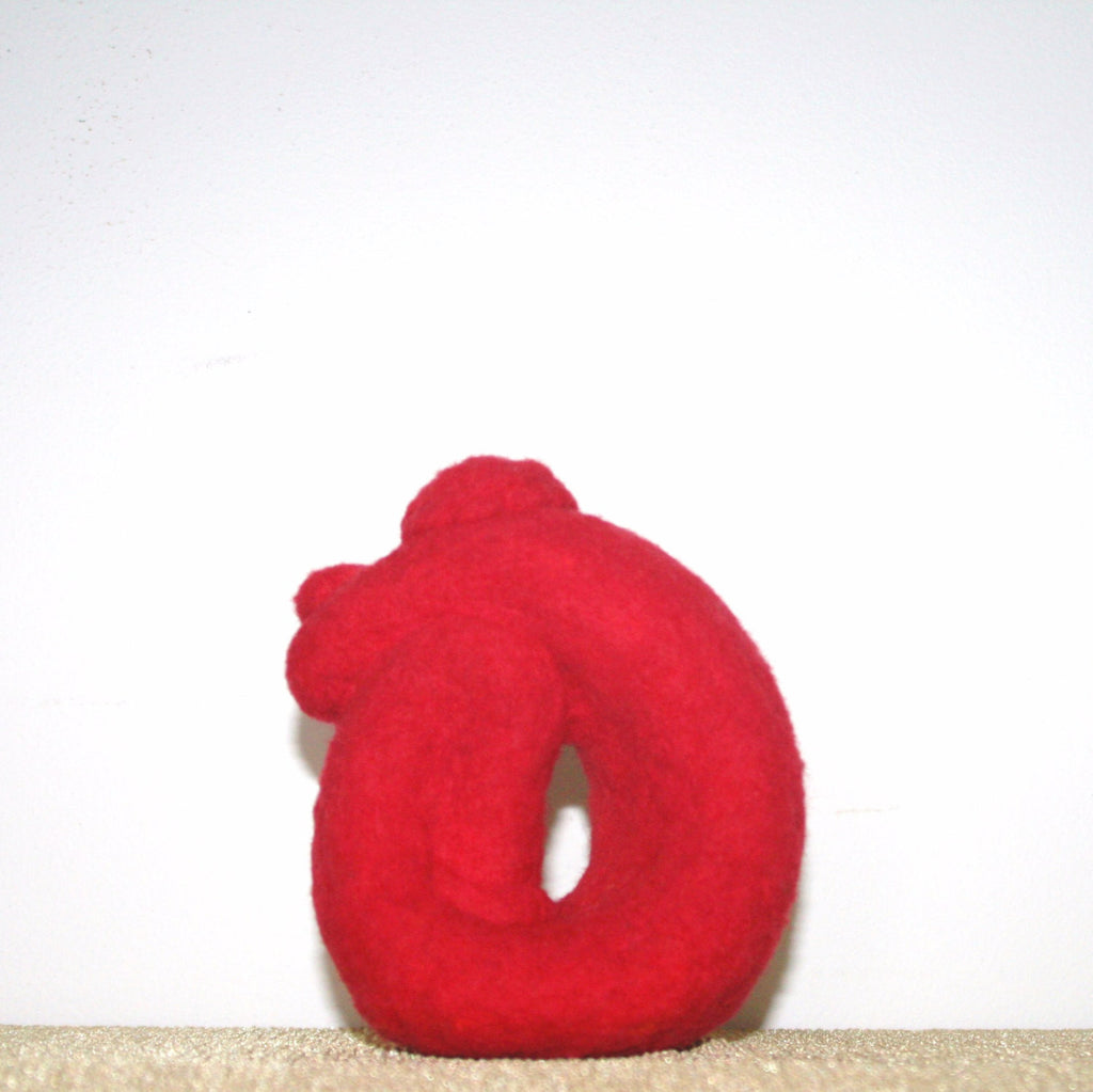 Red Wool, Lonely Figurine, 3D Felted Sculpture.