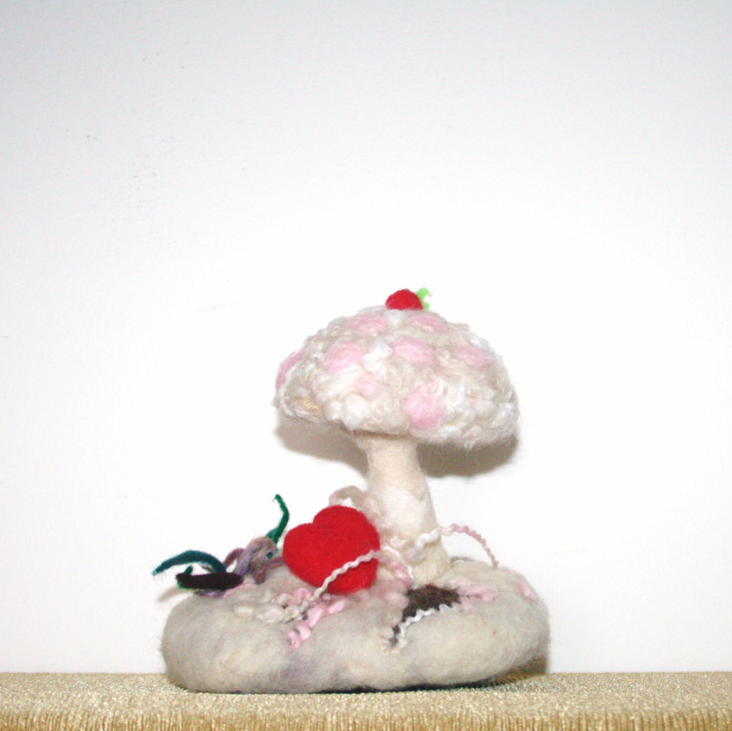 Fantasy Wool Mushroom, Ice Cream Sundae, Felt Figurine.