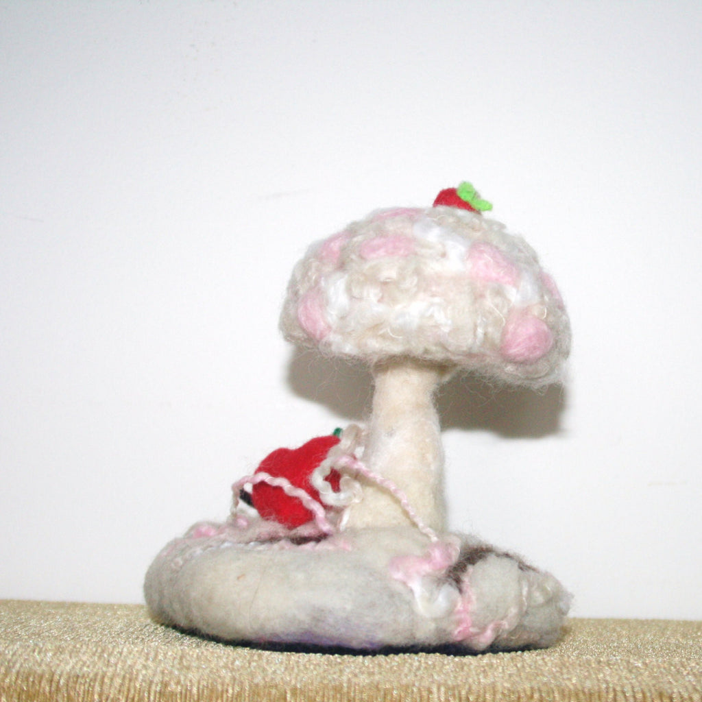 Fantasy Wool Mushroom, Ice Cream Sundae, Felt Figurine.