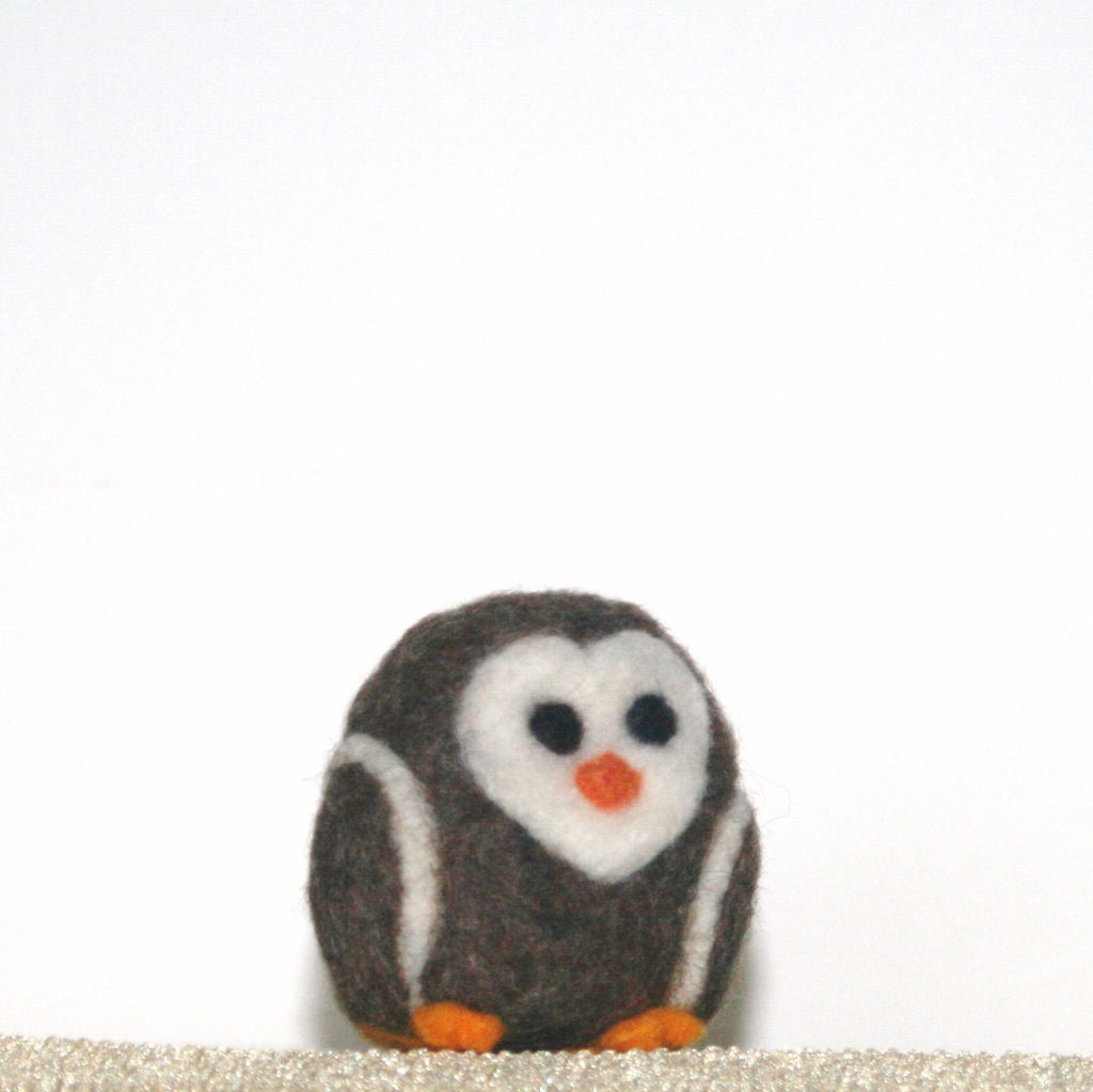 Little Brown Wool Penguin, Needle Felted Wool Figurine.