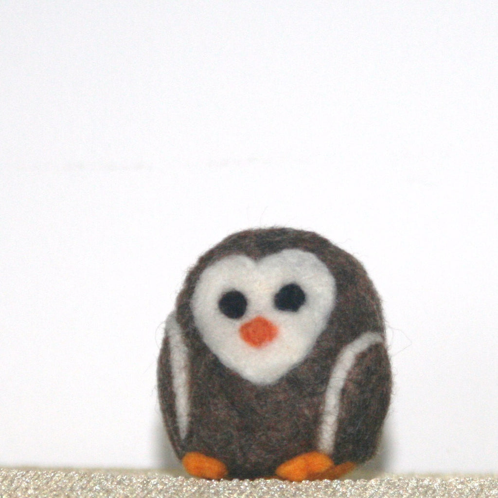Little Brown Wool Penguin, Needle Felted Wool Figurine.
