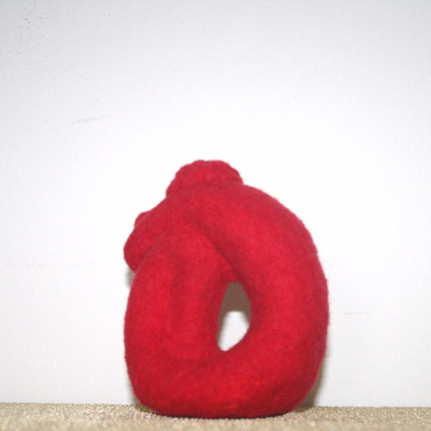 Red Wool, Lonely Figurine, 3D Felted Sculpture.
