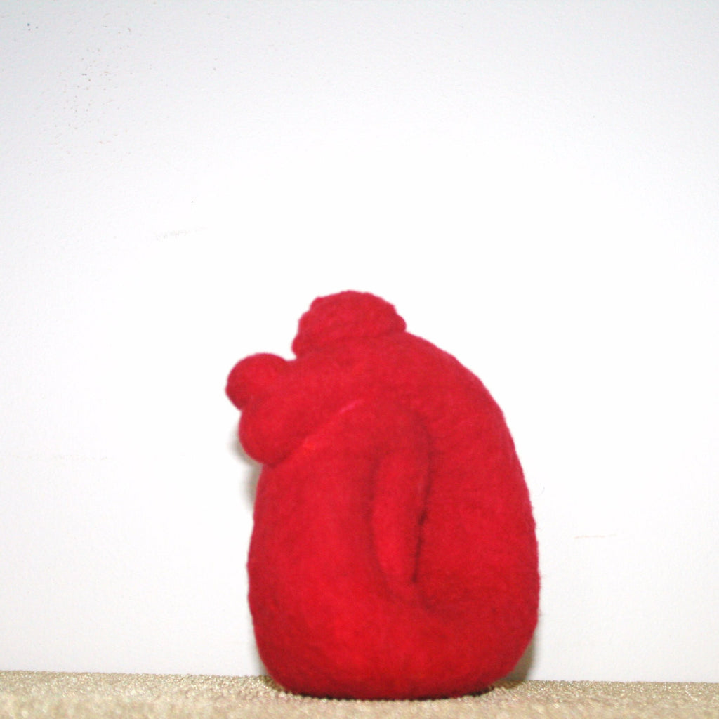 Red Wool, Lonely Figurine, 3D Felted Sculpture.