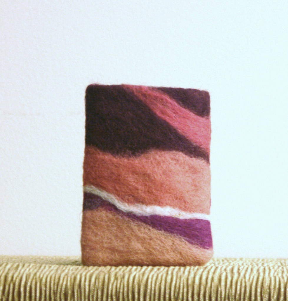 Small Wool Phone Sleeve, Hand on Heart Mauve Felt.