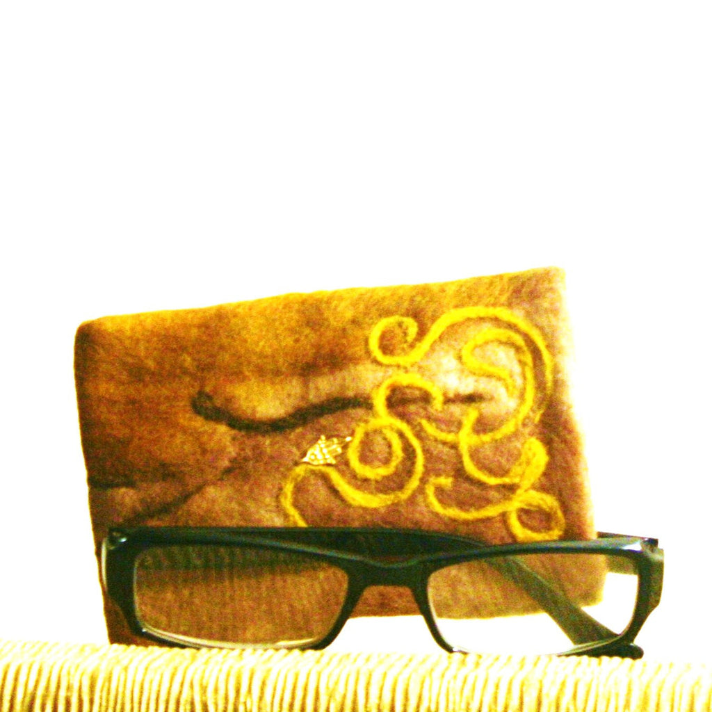 Gold Felt Glasses Sleeve, Multi use Wool Sleeve