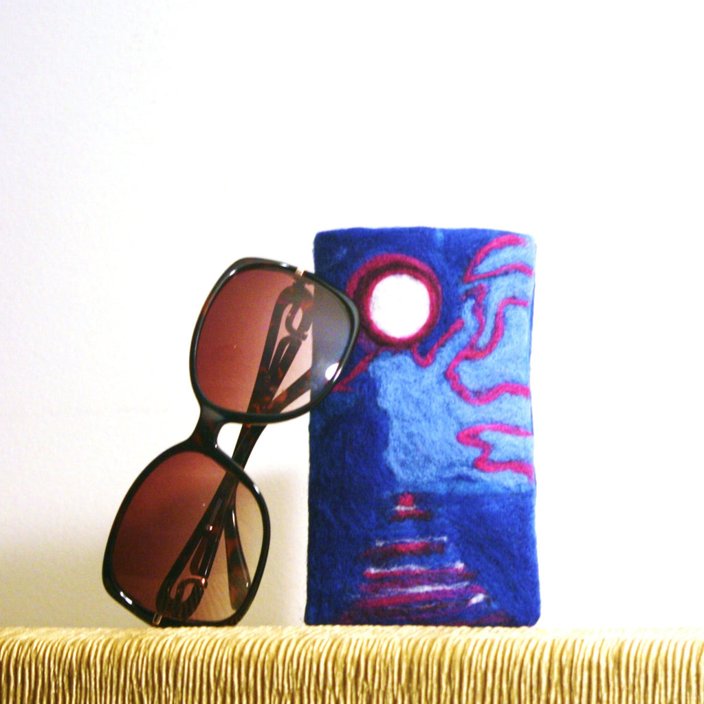 Wool Glasses Sleeve, Blue Palm Sunglasses Case.