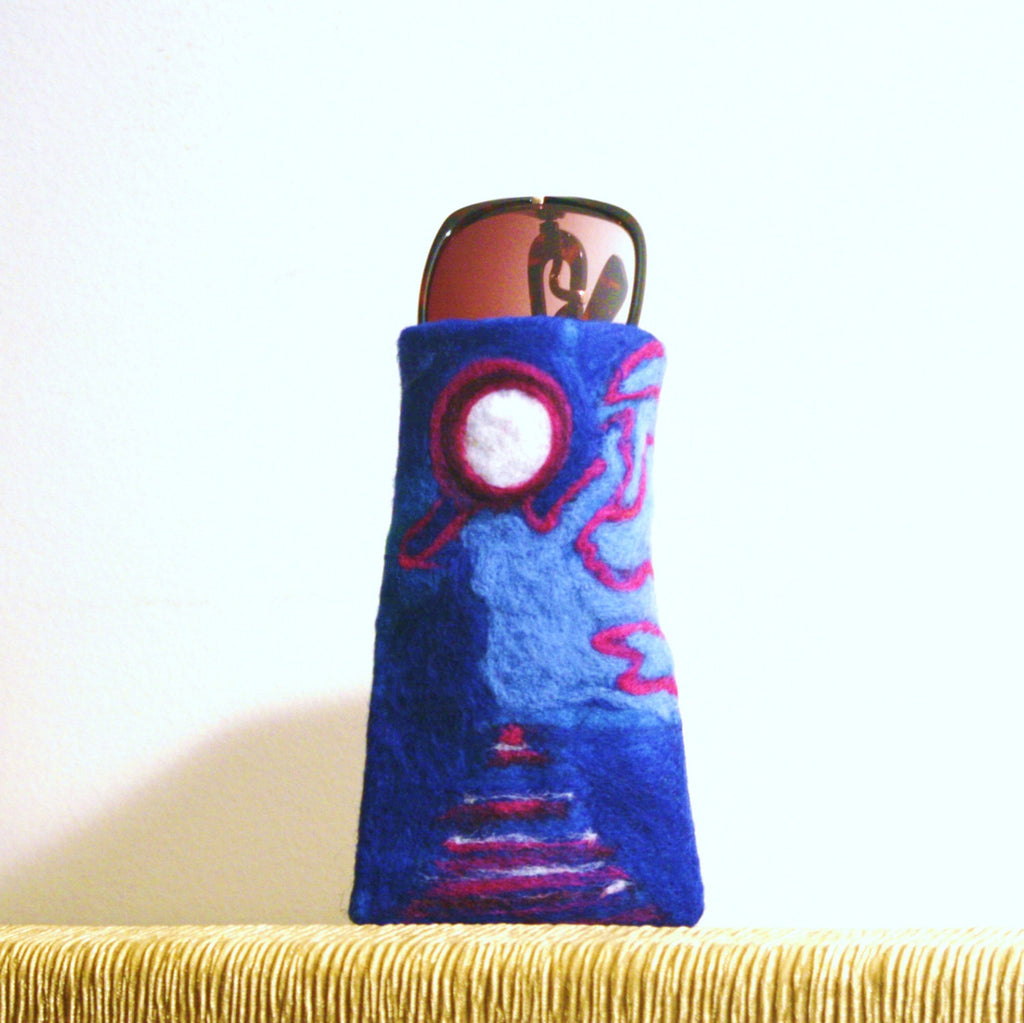 Wool Glasses Sleeve, Blue Palm Sunglasses Case.