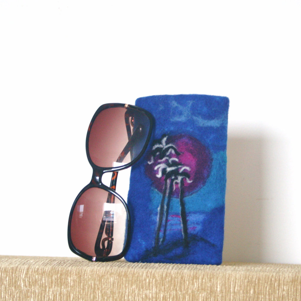 Wool Glasses Sleeve, Blue Palm Sunglasses Case.