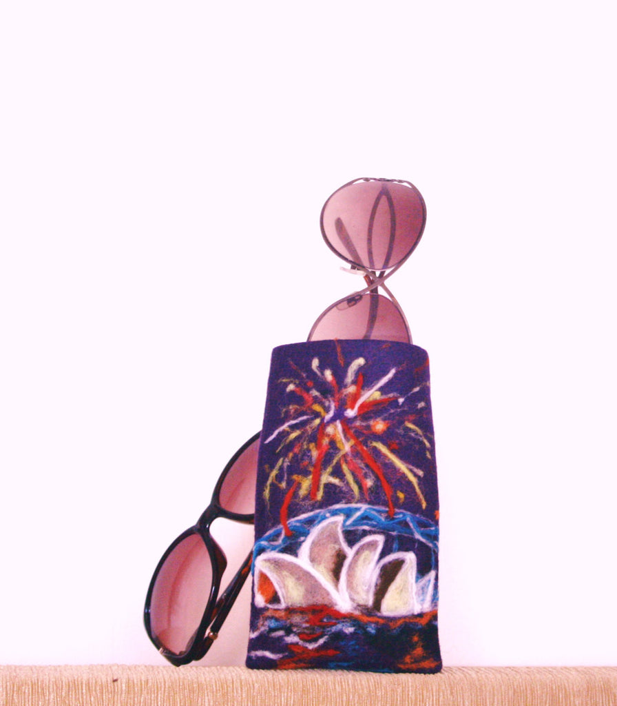 Wool Glasses Sleeve, Colorful Sydney Fireworks.