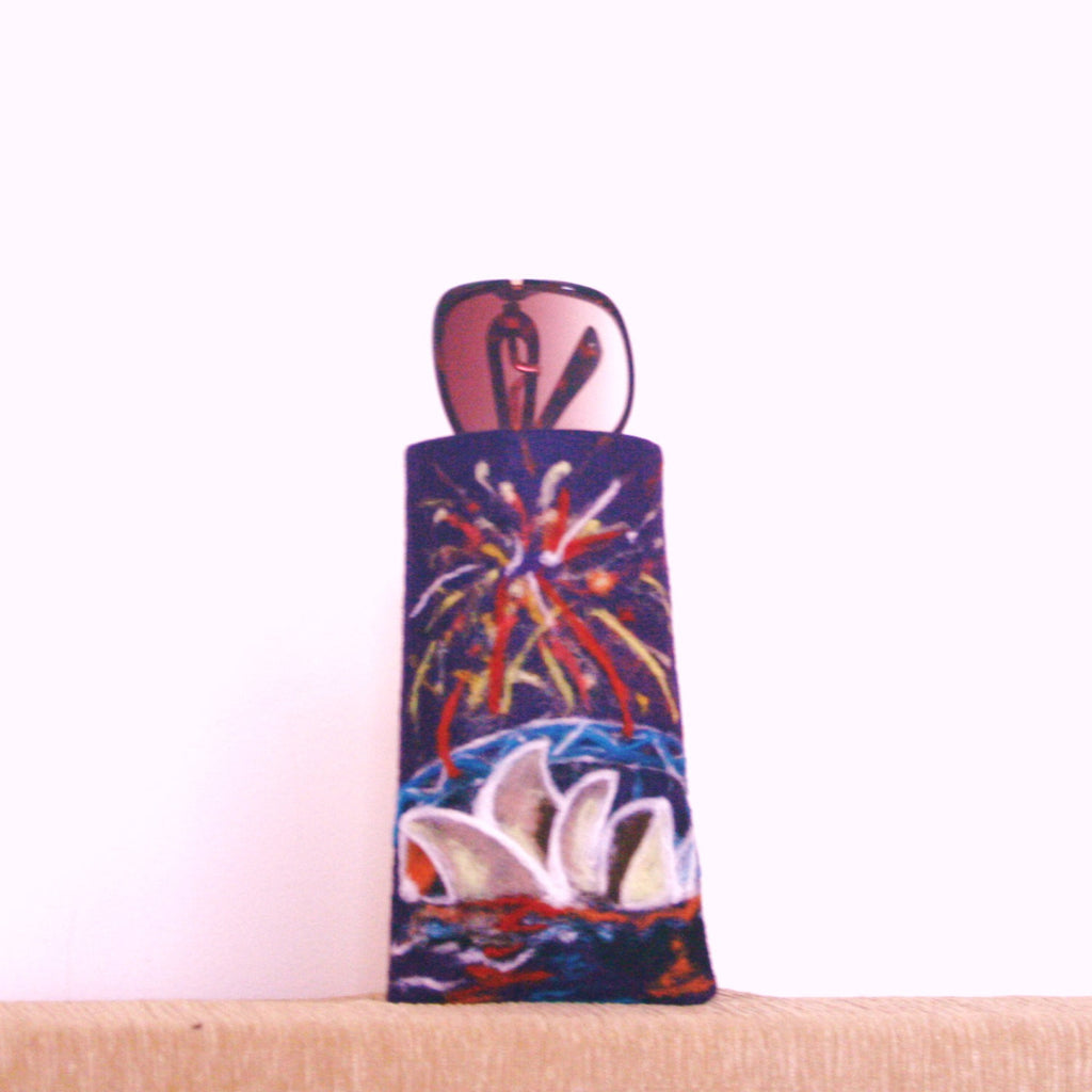 Wool Glasses Sleeve, Colorful Sydney Fireworks.