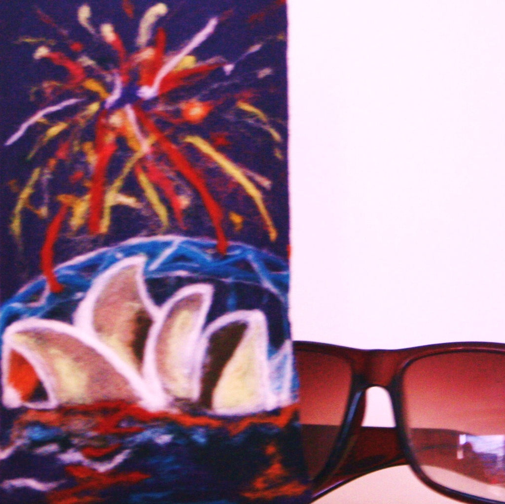 Wool Glasses Sleeve, Colorful Sydney Fireworks.