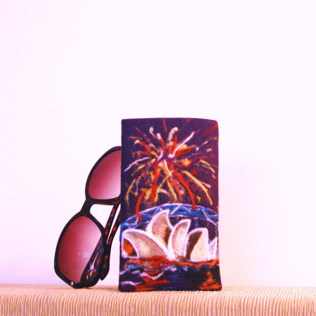 Wool Glasses Sleeve, Colorful Sydney Fireworks.