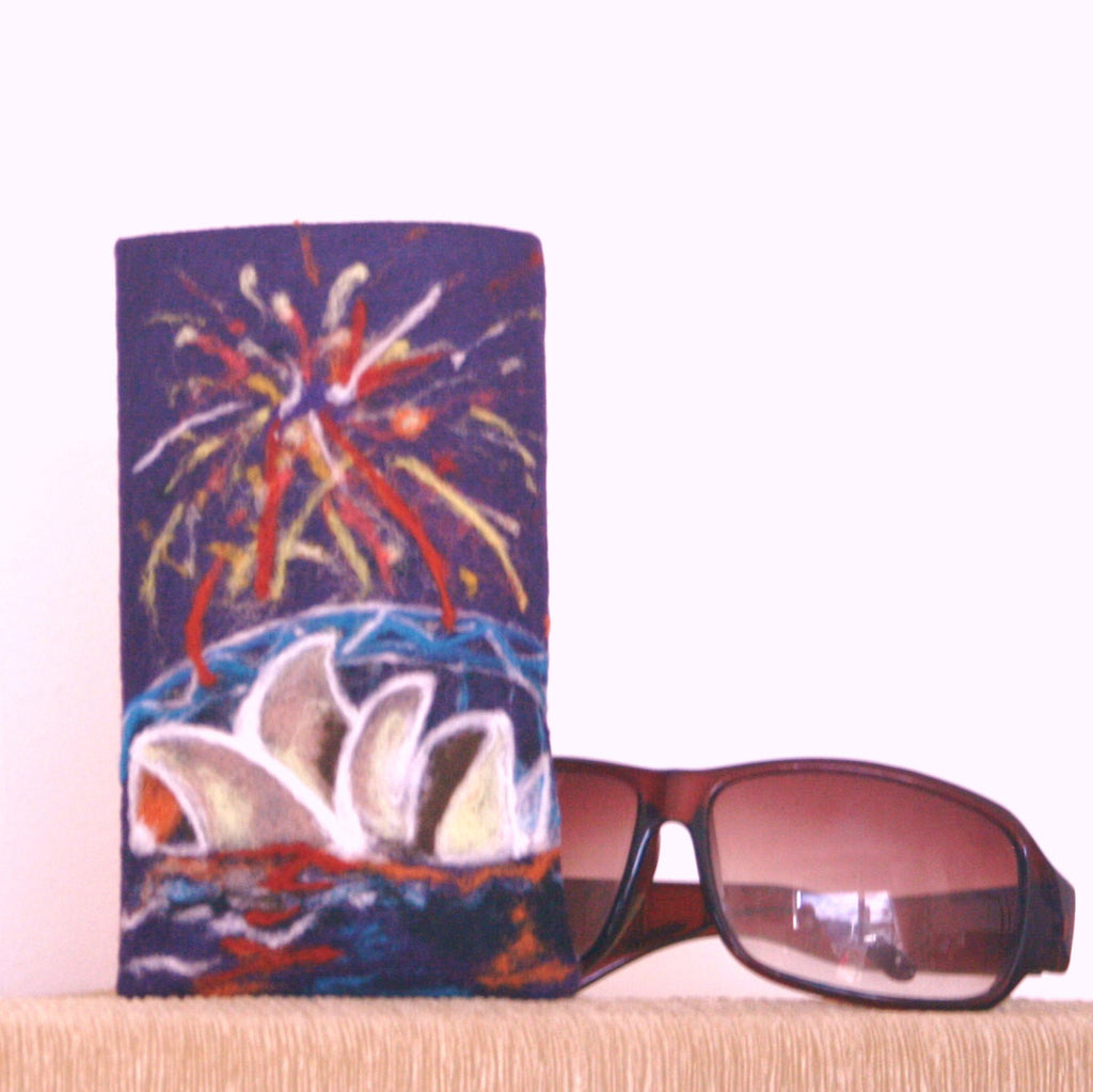 Wool Glasses Sleeve, Colorful Sydney Fireworks.