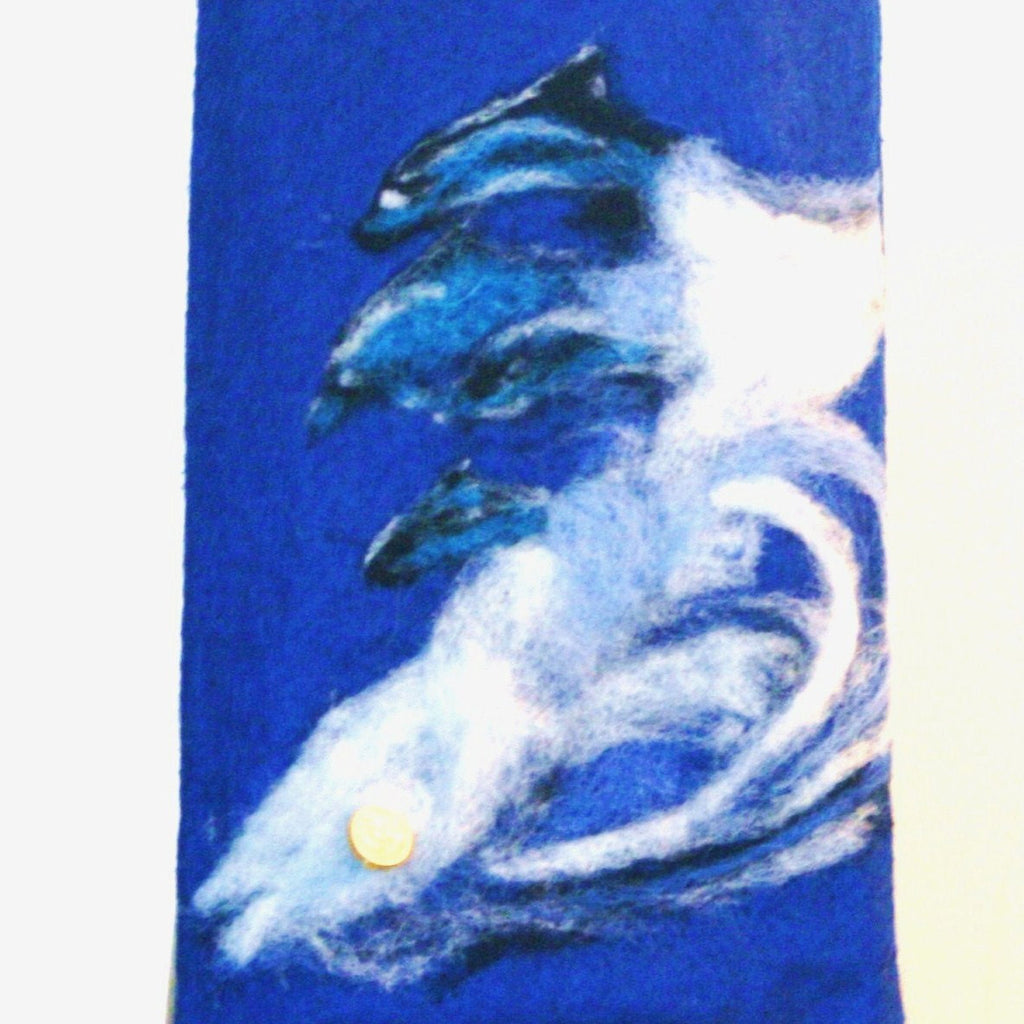 Blue Felt Glasses Sleeve, Dolphin Wave Sunglasses Cover.