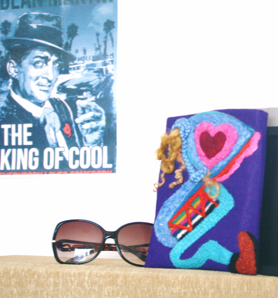 3D Wool, Multi-Use Sleeve, Electronic or Documents,Blue Riding Hood Design. Fiber Art.