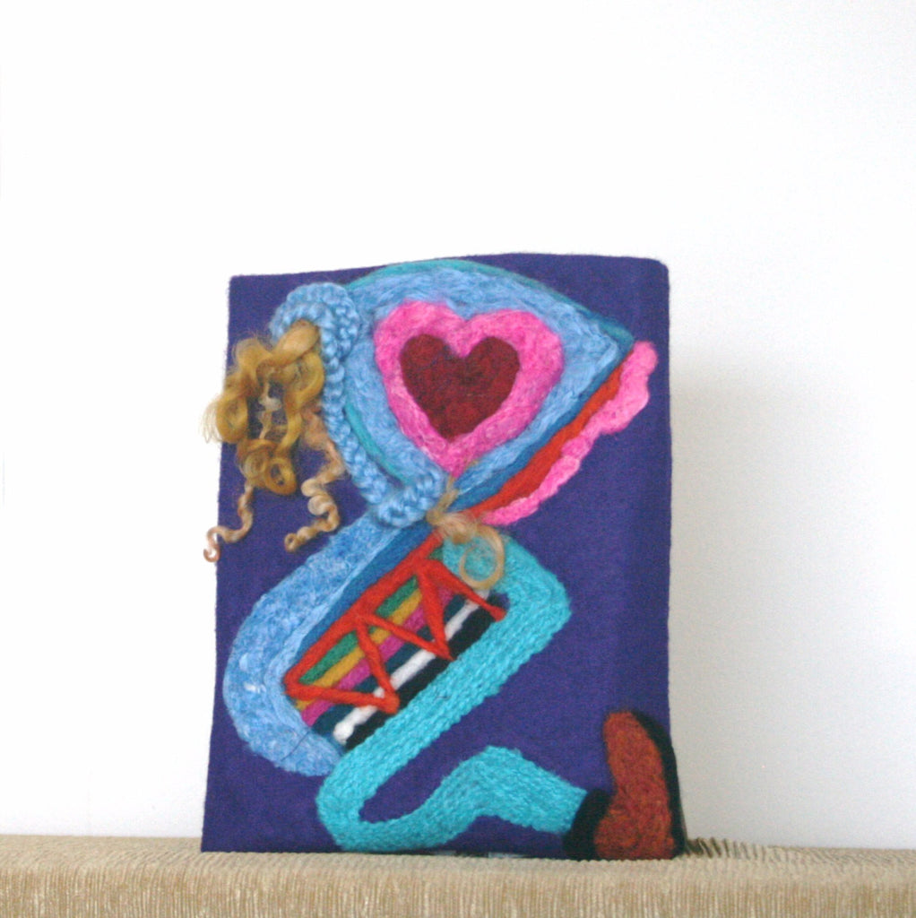 3D Wool, Multi-Use Sleeve, Electronic or Documents,Blue Riding Hood Design. Fiber Art.