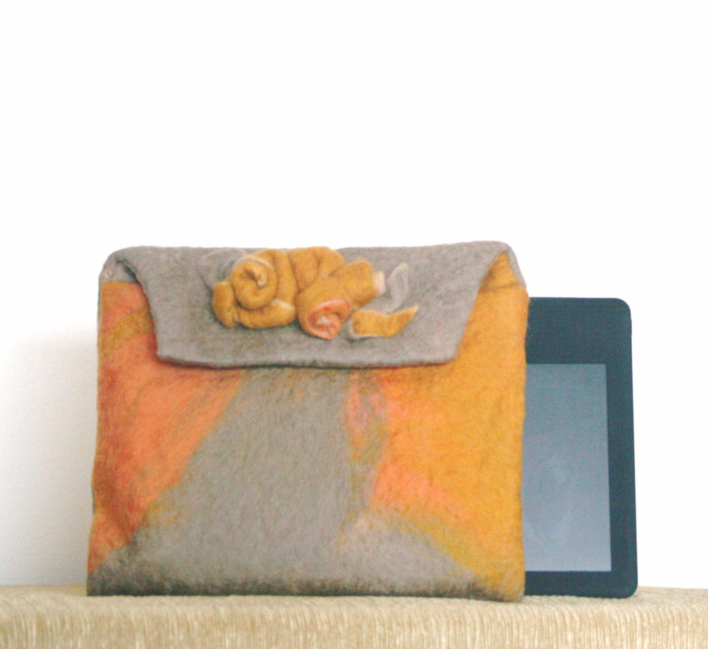 Gold  Wool, Electronics Purse, Wool Clutch Bag.