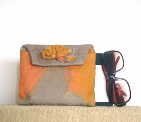 Gold  Wool, Electronics Purse, Wool Clutch Bag.