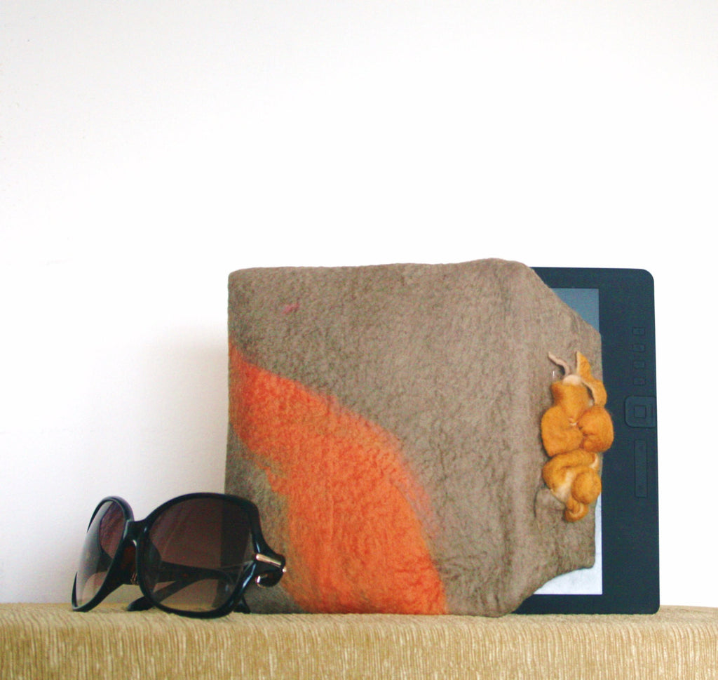 Gold  Wool, Electronics Purse, Wool Clutch Bag.