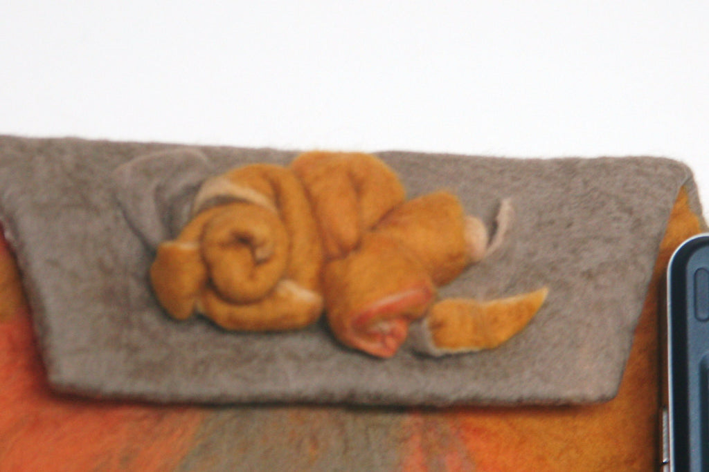 Gold  Wool, Electronics Purse, Wool Clutch Bag.