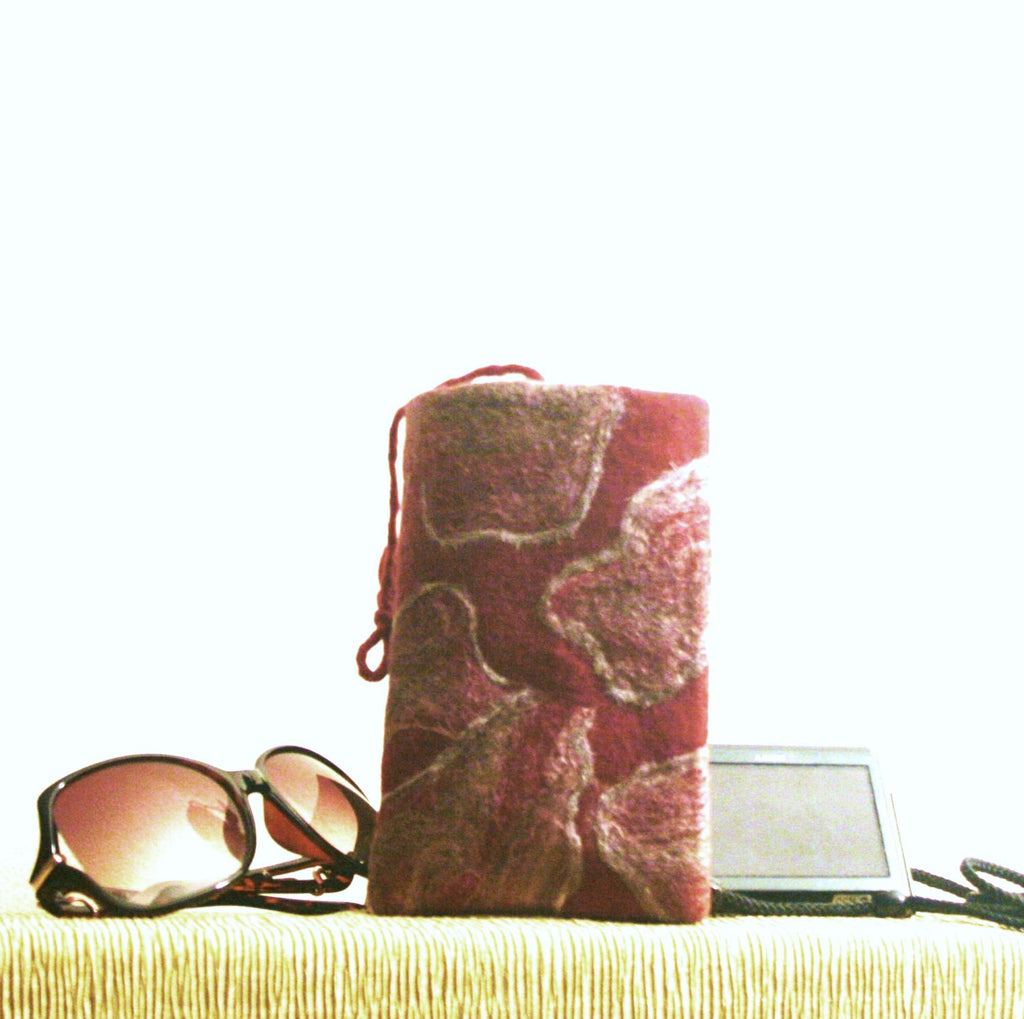 Burgundy, Wool Multi-Use Pouch,Electronics or Documents.