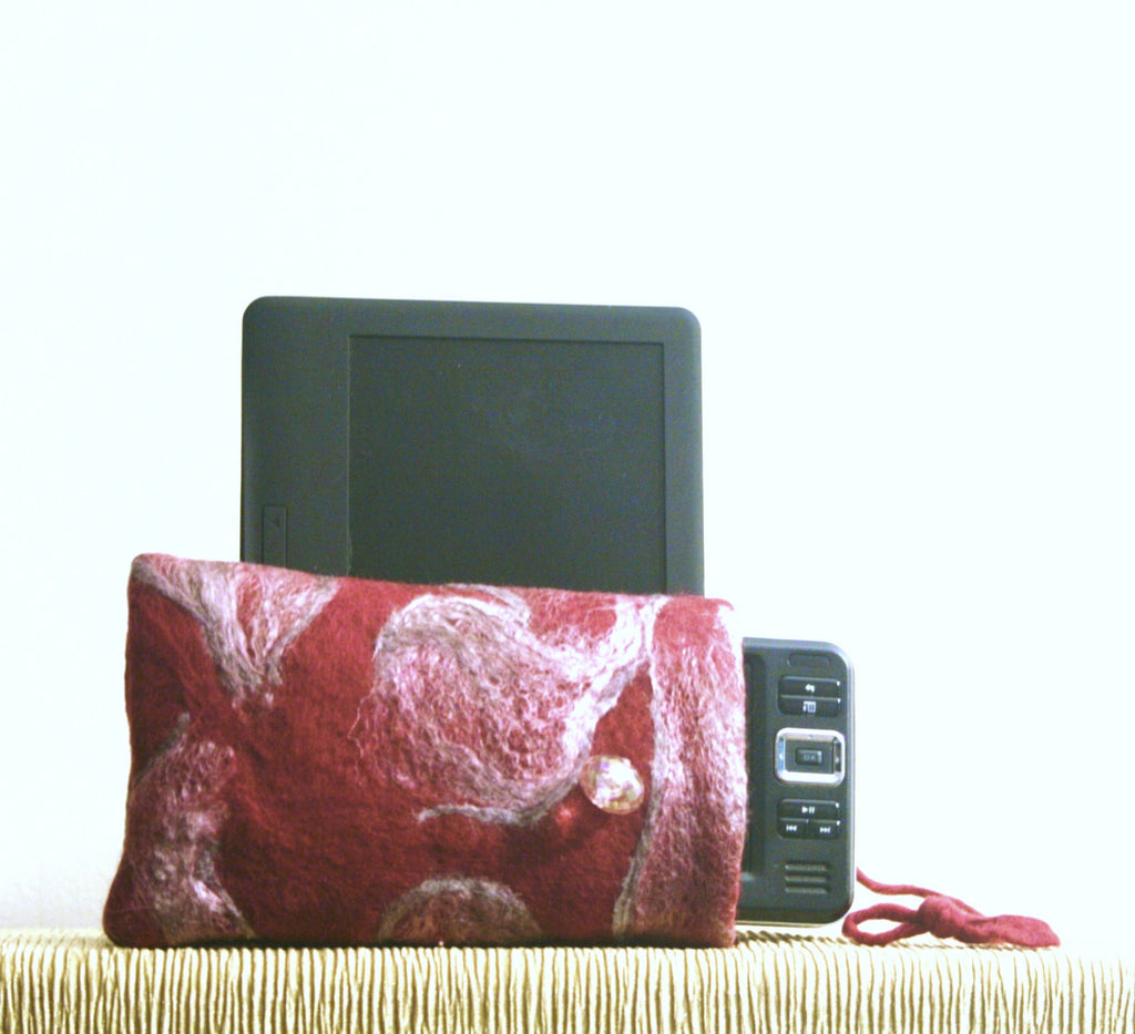 Burgundy, Wool Multi-Use Pouch,Electronics or Documents.