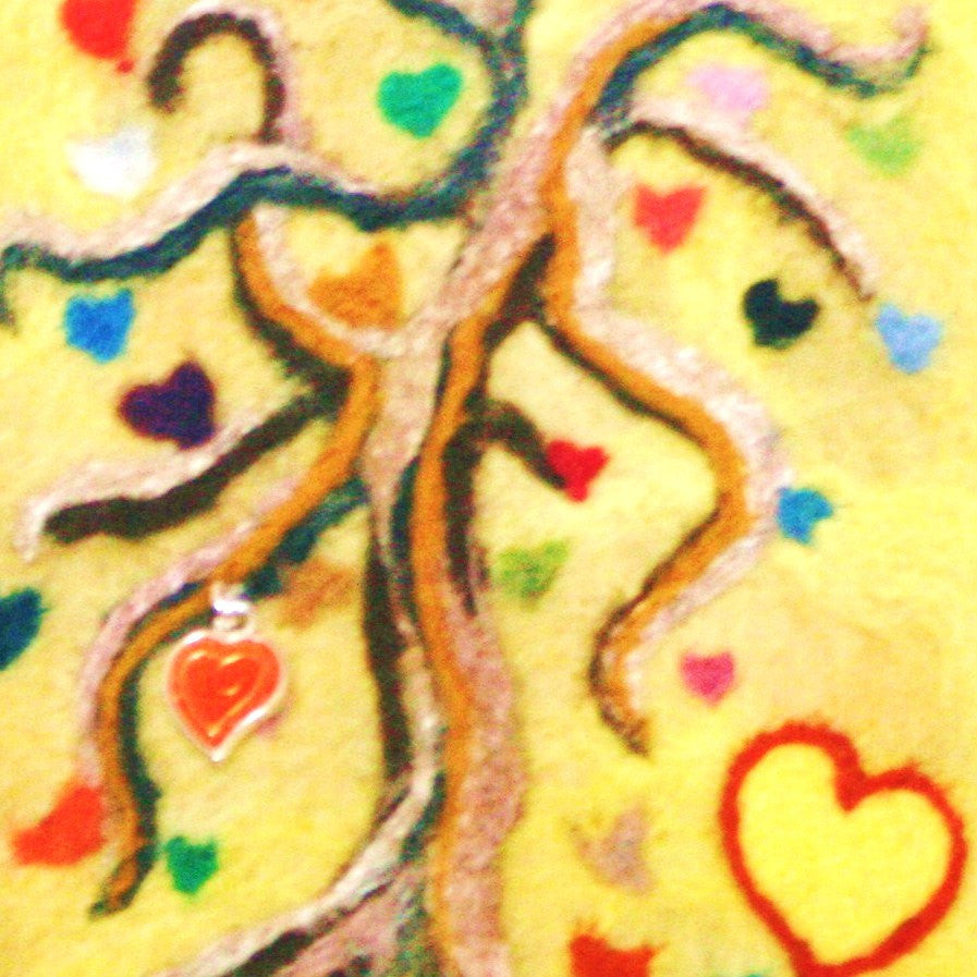 Yellow Felt Wristlet Sleeve, Tree of Many Hearts,Multi-Use Pouch!