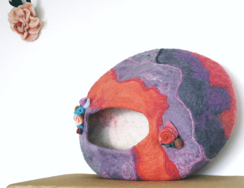 Wool Cat Cave, Rainbow Cat Bed.