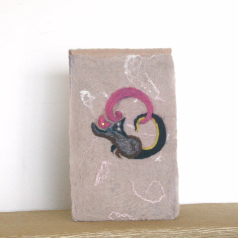 Beige Cat Wool Book, Hand felted Spiral Book.