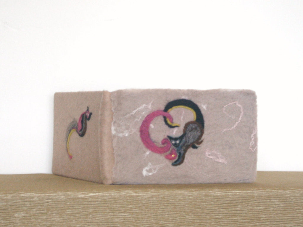Beige Cat Wool Book, Hand felted Spiral Book.