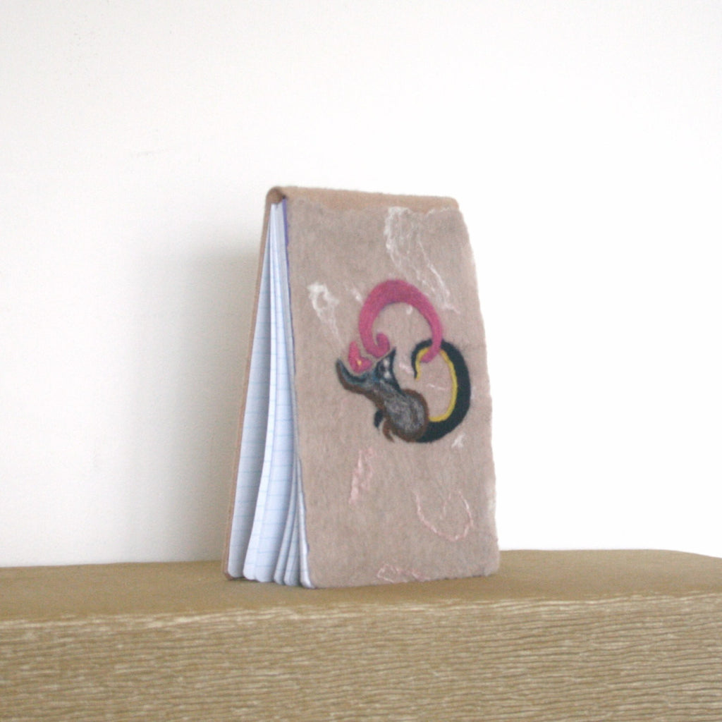 Beige Cat Wool Book, Hand felted Spiral Book.