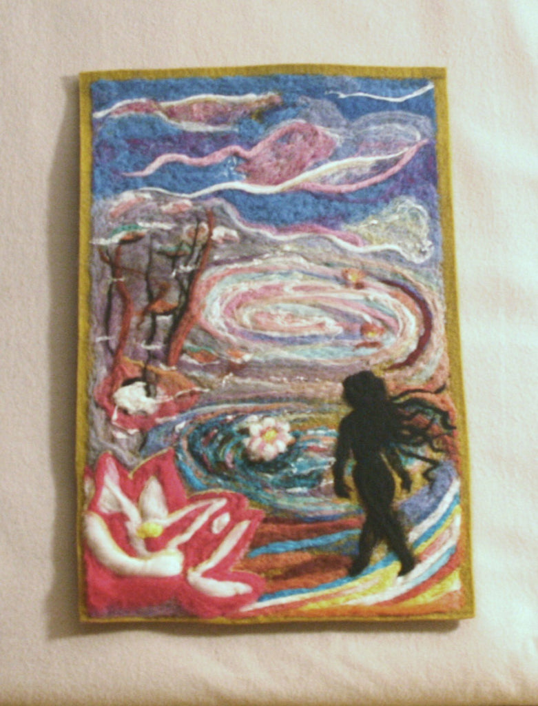 Wool Needle Felted Picture, Desk size Lotus Spirit.