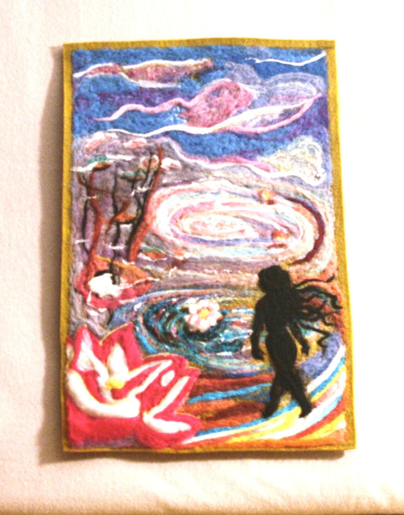 Wool Needle Felted Picture, Desk size Lotus Spirit.